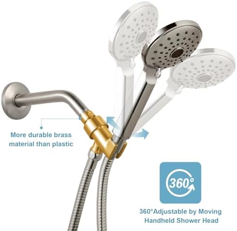 OFFO Shower Head Holder for Handheld Shower Head, Brushed Nickel Adjustable Shower Arm Mount for Connecting Shower Arm and Shower Hose, 1/2 in IPS Female Inlet and Male Outlet