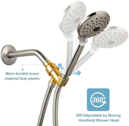OFFO Shower Head Holder for Handheld Shower Head, Brushed Nickel Adjustable Shower Arm Mount for Connecting Shower Arm and Shower Hose, 1/2 in IPS Female Inlet and Male Outlet
