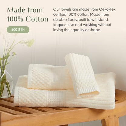 Springtree Home 100% Cotton Bath Towel Set | 4-Pack | Textured | Cream