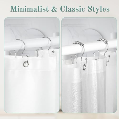 Goowin Shower Curtain Hooks, 12 Pcs Shower Curtain Rings, Stainless Steel Shower Curtain Hangers, Metal Shower Curtain Hooks Rings Rust Proof, Minimalist Shower Hooks for Shower Curtain, Chrome