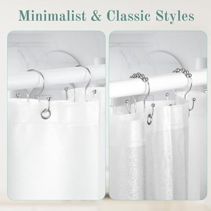 Goowin Shower Curtain Hooks, 12 Pcs Shower Curtain Rings, Stainless Steel Shower Curtain Hangers, Metal Shower Curtain Hooks Rings Rust Proof, Minimalist Shower Hooks for Shower Curtain, Chrome