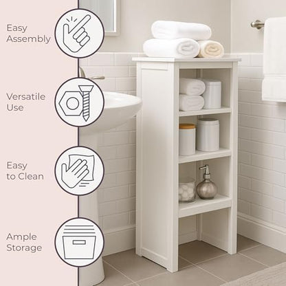 Alaterre Furniture Dorset Bathroom Storage Shelf Hutch, White, 17”W x 29”H