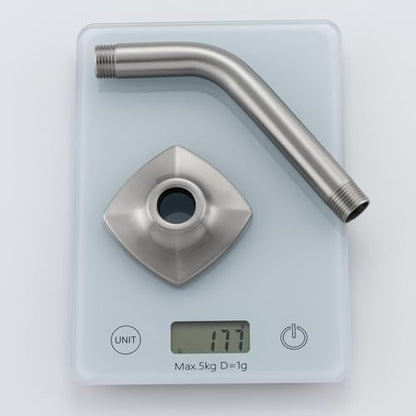 Angled Shower Arm with Flange 6 Inch Stainless Steel Stream Shower Head Replacement Pipe Wall Mounted Extension Arm, Brushed Nickel SW-91018-6BN.