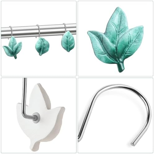 Teal Plant Leaf Shower Curtain Hooks,Eucalyptus Bathroom Decor,12PCS
