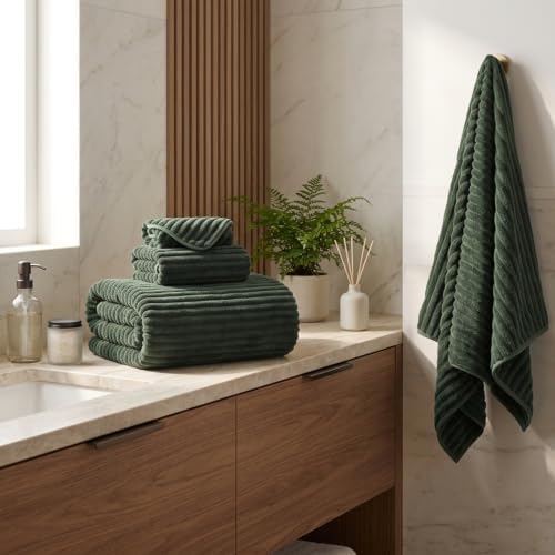 3 Pack Bath Towel Set, 40"x80" Oversized Bath Sheet, Olive Green