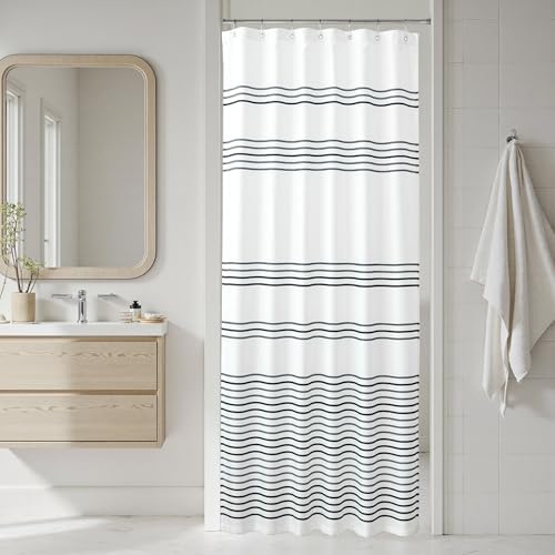 jinchan Small Stall Shower Curtain 36x72 inches Black and White Modern Farmhouse Striped Waterproof Fabric Shower Curtains for Bathroom with 7 Hooks Machine Washable