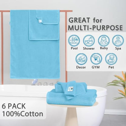 VOOVA & MOVAS 6PC Towel Set, 100% Cotton, Blue