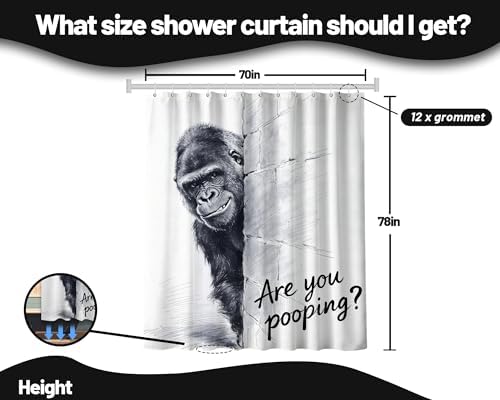 Extra Tall Shower Curtain XL Funny Gorilla Grey, 70 x 78 Inchs