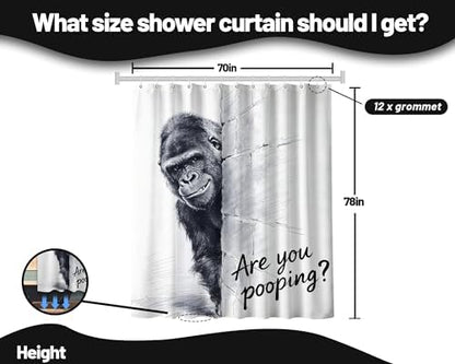 Extra Tall Shower Curtain XL Funny Gorilla Grey, 70 x 78 Inchs