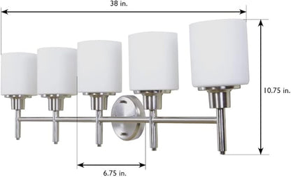 Design House Aubrey 5-Light Vanity Light, Satin Nickel Finish, Frosted Glass Shades, Dimmable, Bathroom Wall Fixture – Design House, 556225