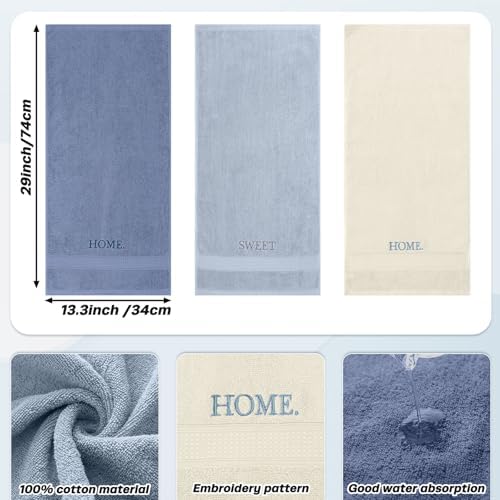 FuWeave 3 Pcs Decorative Hand Towels Bathroom Set, Blue, Home Sweet Home