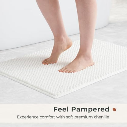 FRESHMINT Chenille Bath Rugs Set 2 Pieces, White, 17''x24''+20''x47''