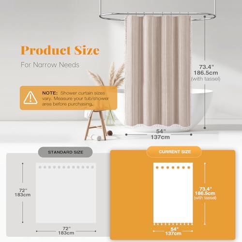 BTTN 54 x 72 Boho Linen Heavy Duty Cloth Shower Curtain Set, Tan/Taupe
