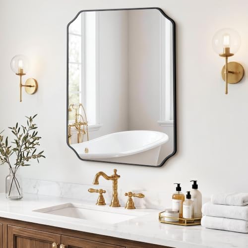 Vanity Bathroom Mirror, 24" x 30" Black Scalloped Mirror for Wall