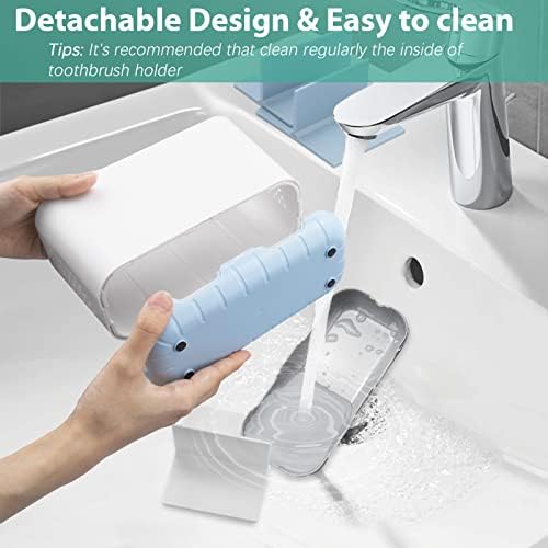 Boperzi Electric Toothbrush Holder for Bathroom Organizer Countertop, Detachable Anti-Slip Blue Toothpaste Storage Caddy 6 Slots White with Drainage Holes for Makeup Brush Razor Stand