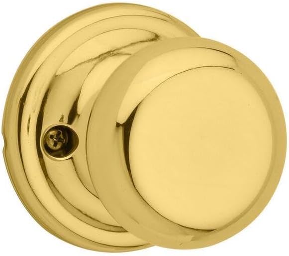 Kwikset Juno Dummy Door Knob, Single Sided Handle for Closets, French Double Doors, and Pantry, Polished Brass Non-Turning Interior Push/Pull Door Knob