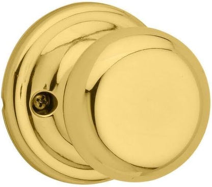 Kwikset Juno Dummy Door Knob, Single Sided Handle for Closets, French Double Doors, and Pantry, Polished Brass Non-Turning Interior Push/Pull Door Knob