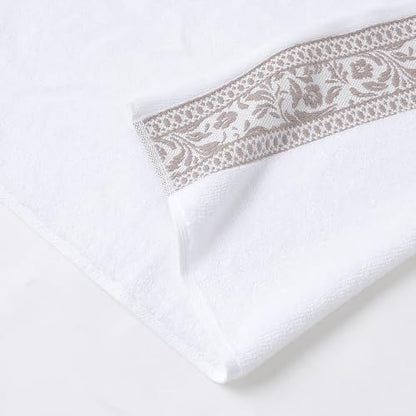 Modern Threads Allie 6-Piece 100% Cotton Towel Set – Jacquard Floral Border – Includes 2 Bath Towels, 2 Hand Towels, 2 Washcloths – Absorbent, Quick Dry, Soft & Durable – Taupe
