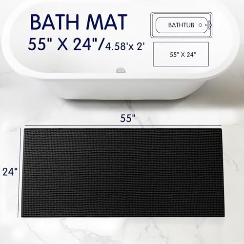 SUBRTEX Bathroom Rugs, 24" x 55" Chenille Bath Rug Soft Short Plush Bath Mat Soft Shower Mat Water Absorbent Shower Mat Quick Dry Machine Washable, Black