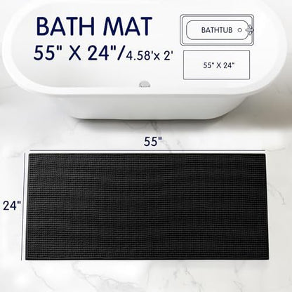 SUBRTEX Bathroom Rugs, 24" x 55" Chenille Bath Rug Soft Short Plush Bath Mat Soft Shower Mat Water Absorbent Shower Mat Quick Dry Machine Washable, Black
