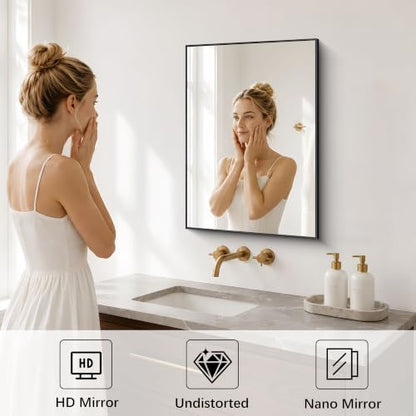 DESBING 16" x 24" Bathroom Mirror, Black Metal Frame Wall Mirror