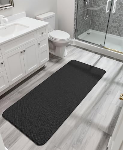 Bosap Bath Mat,Ultra Thin Bathroom Runner Rugs,Large Bath Mats for Bathroom,Quick Dry,Non-Slip,Machine Washable,Low Pile,Bath Rug,Shower Outside,Sink,Home Decor Accessories.Black,3'x5'(36x60inch)