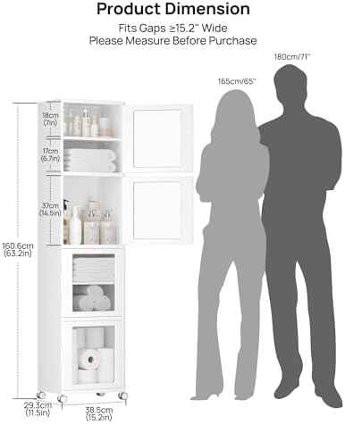 Vtopmart 63.2”H x 15.2“W Waterproof Bathroom Storage Cabinet for Tiny Space