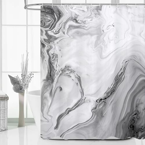 Grey Marble Fabric Shower Curtain, Abstract Watercolor, 72 x 84 Inches