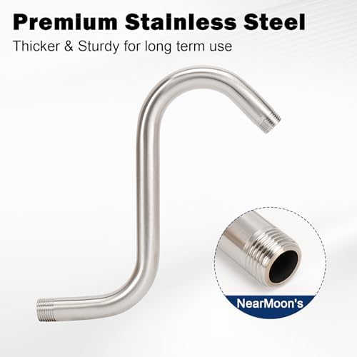 NearMoon S Shaped Shower Head Riser Arm, Shower Extender Arm with Flange, Standard 1/2" Connection- Bathroom Accessory (8 Inch, Brushed Nickel)