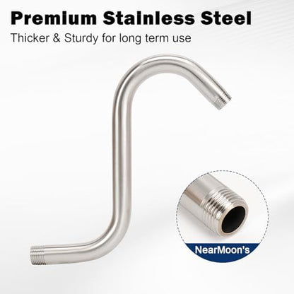 NearMoon S Shaped Shower Head Riser Arm, Shower Extender Arm with Flange, Standard 1/2" Connection- Bathroom Accessory (8 Inch, Brushed Nickel)