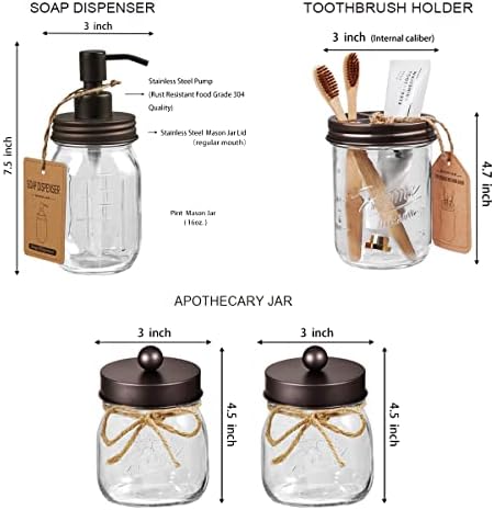 SheeChung Mason Jar Bathroom Accessories Set,6Pcs Rustic Bathroom Set,Brown