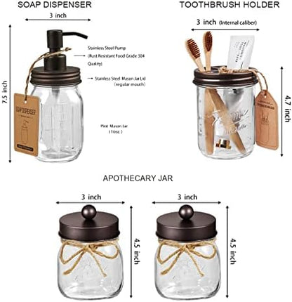 SheeChung Mason Jar Bathroom Accessories Set,6Pcs Rustic Bathroom Set,Brown
