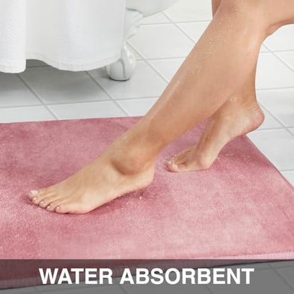 Memory Foam Bath Mat Non Slip Absorbent Super Cozy Velvet Bathroom Rug Carpet (72 inches X 24 inches, Mauve)