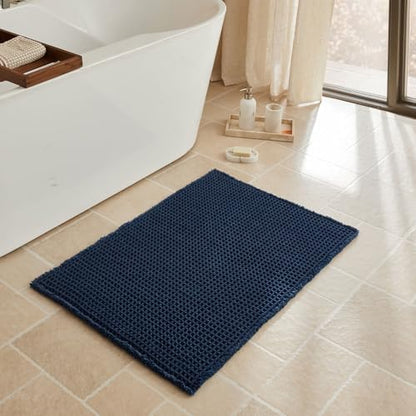 Triohero Waffle Bath Mat, Boho Bathroom Rugs Non Slip, 24x36 Navy Blue