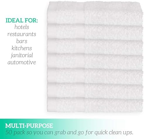 GREEN LIFESTYLE Washcloths 12" x 12" 50 Pack - 100% Cotton Wash Cloths, Bulk Washcloths, Face Towels Cotton, Soft Absorbent Bath Washcloths for Body, Face and Bathroom Use (White)