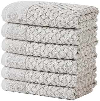 Great Bay Home Hand Towels - 100% Cotton 6 Pack 26x16 Hand Towel Set - Absorbent, Durable, Quick-Dry Towels for Bathroom (Light Grey)