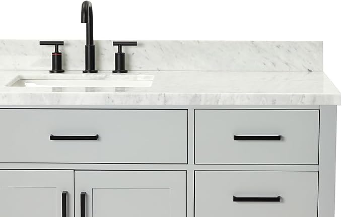 ARIEL Hepburn 60-inch Bathroom Vanity with Sink,Solid Wood, 1.5-inch Italian Carrara Marble Countertop, Single Rectangular Porcelain Sink, 2 Soft Closing Doors, 9 Dovetail Drawers, Grey