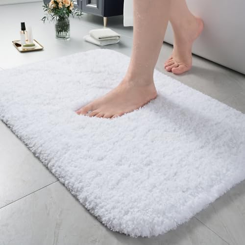 LOCHAS Bathroom Rugs 24x17 Inch, Microfiber Bath Rug Non Slip, White