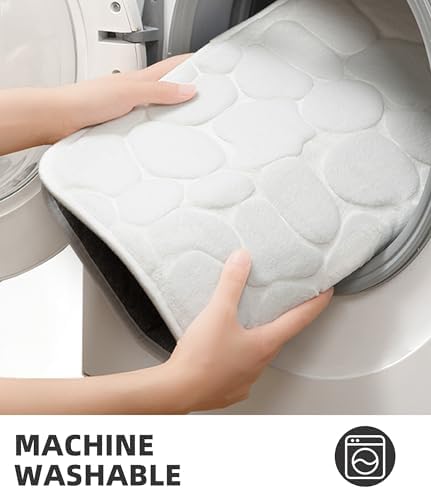 YIHOUSE Memory Foam Bath Mat Cobblestone Bathroom Rugs Super Water Absorbent Bath Mats for Bathroom Machine Washable Bath Rugs(17 x 24,White)