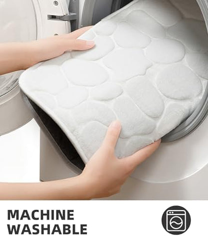 YIHOUSE Bath Mat, Memory Foam, Cobblestone, Bathroom Rugs, 20 x 32, White, Super Water Absorbent, Non-Slip, Machine Washable