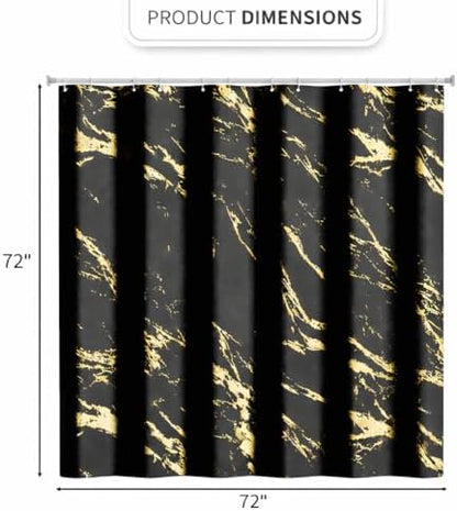 Black and Gold Shower Curtain, Black Marble Shower Curtain, Modern Fabric Shower Curtains for Bathroom, Black and Gold Texture Shower Curtain Set with Hooks 72x72