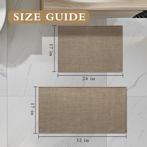 YIHOUSE Bathroom Rugs Thin Bath Mat Sets 2 Pieces Quick Dry,Brown