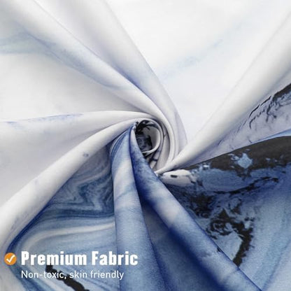 Navy Blue Marble Fabric Shower Curtain, Abstract Watercolor, 72 x 78