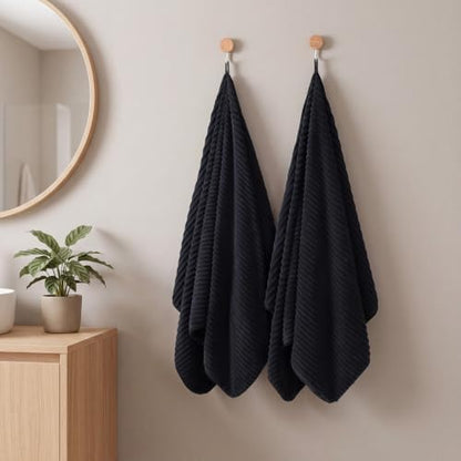 REDKISS Black Bath Towels Set 6 Piece - Microfiber Bathroom Towels of 6 Large, Highly Absorbent Bath Towel, Soft Shower Towel for Bathroom, Hotel 2 Bath Sheet 2 Hand Towel 2 Washcloths