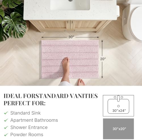 Bcoimo Bath Rug Mat,30x20 Chenille Non Slip Pink Bathroom Floor Shower Mats