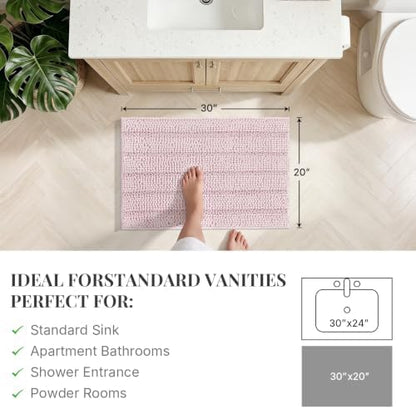 Bcoimo Bath Rug Mat,30x20 Chenille Non Slip Pink Bathroom Floor Shower Mats