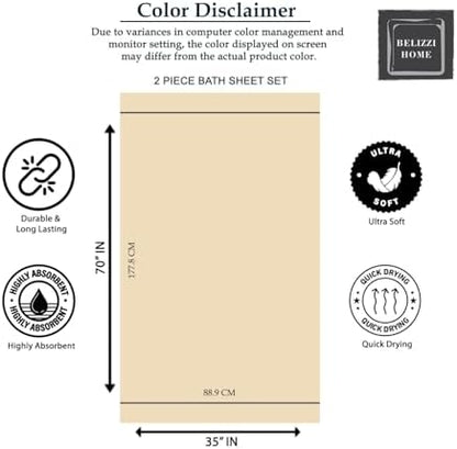 Belizzi Home Premium Cotton Oversized 2 Pack Bath Sheet 35x70-100% Pure Cotton - Ideal for Everyday use - Ultra Soft & Highly Absorbent - Machine Washable - Mineral Blue