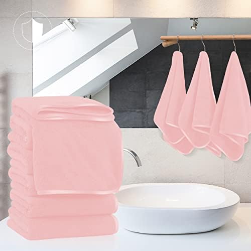TENSTARS Silk Hemming Hand Towels for Bathroom - Quick Drying - Ultra Soft Microfiber Absorbent Towel for Bath Fitness, Gym, Shower, Hotel, and Spa - 16x28 Inch | Set of 6, Pink