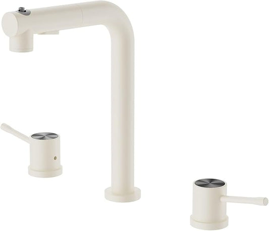 3 Hole Basin Faucets Pull Out Basin Mixer Faucet Brass-Milky White