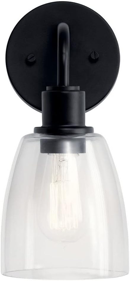 Kichler Meller 11 Inch 1 Light Wall Sconce with Clear Glass in Black